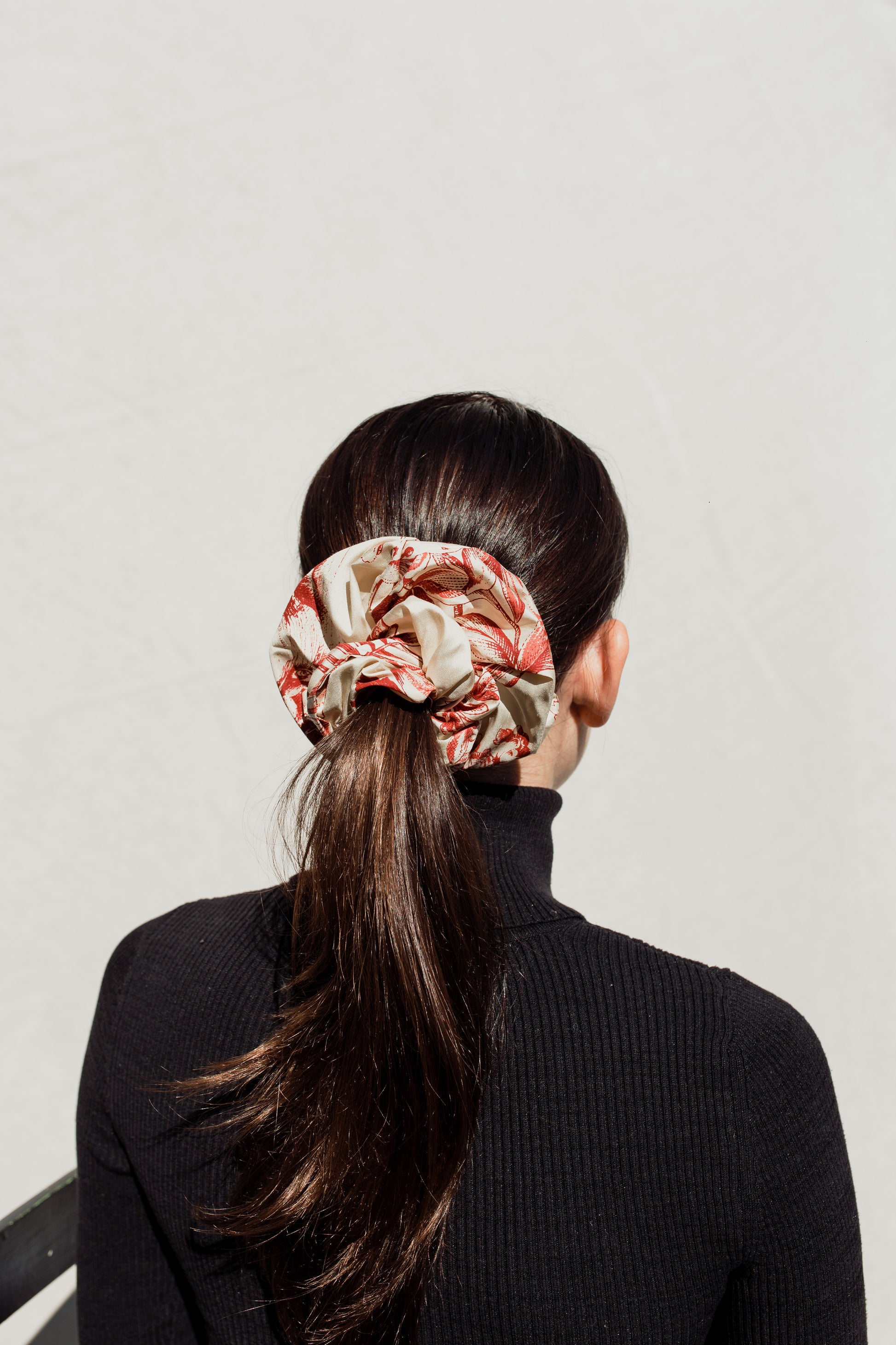 Over-Sized Scrunchie in Red and White Silk