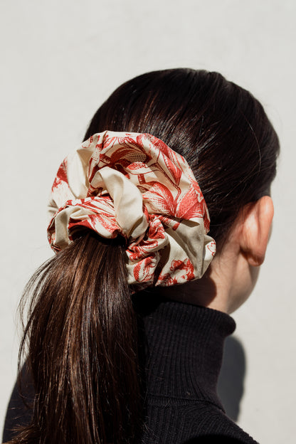 Over-Sized Scrunchie in Red and White Silk