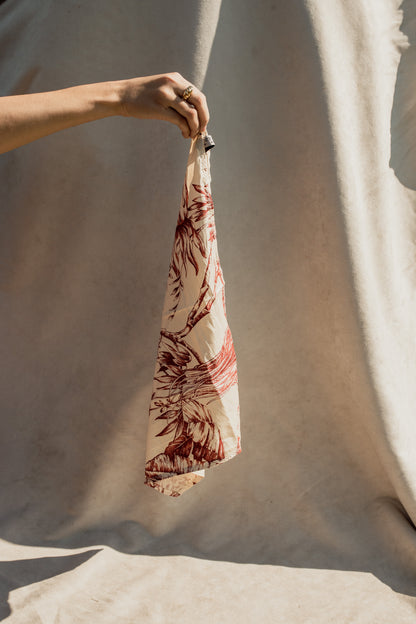 Furoshiki bag- Raw Silk Botany Print in Rust