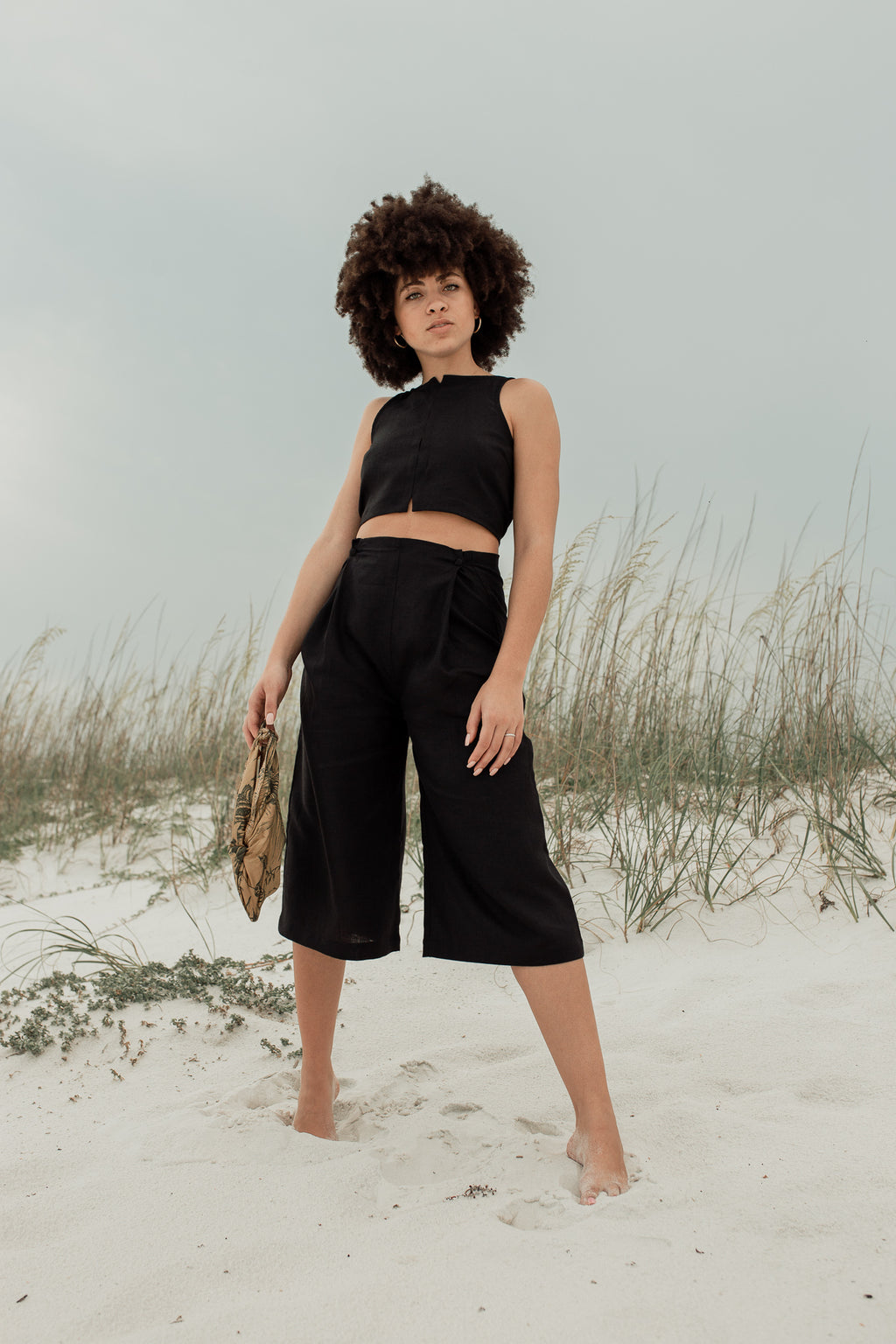Linen Tuxedo Top in Black
