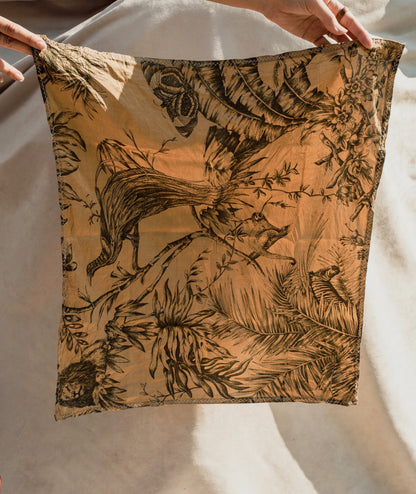 Furoshiki Bag– Raw Silk Botany Print in Green