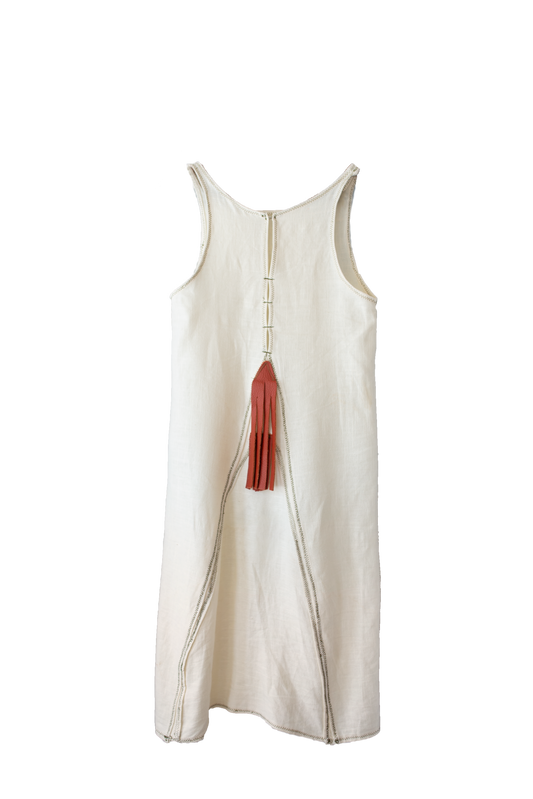 Linen Dress with Leather Tassel