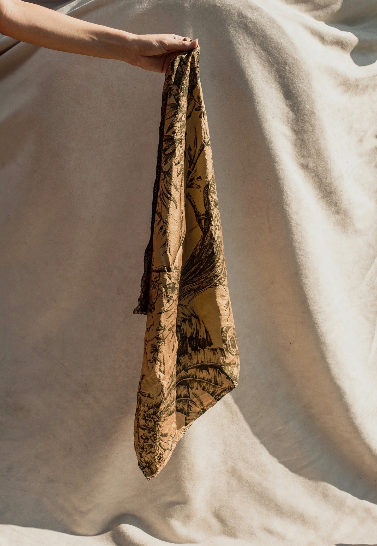 Furoshiki Bag– Raw Silk Botany Print in Green
